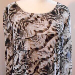 Alfani Women's Brown & Tan Ruffled 3/4 Sleeve Round Neck Pullover Top Size- XL